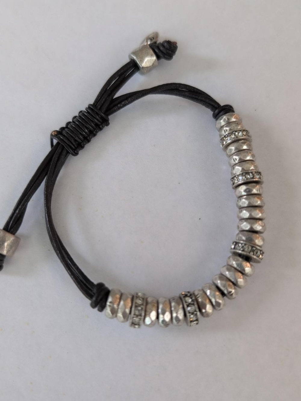 Fossil brown leather bracelet with silver & crystal beads #leather #jewelry
